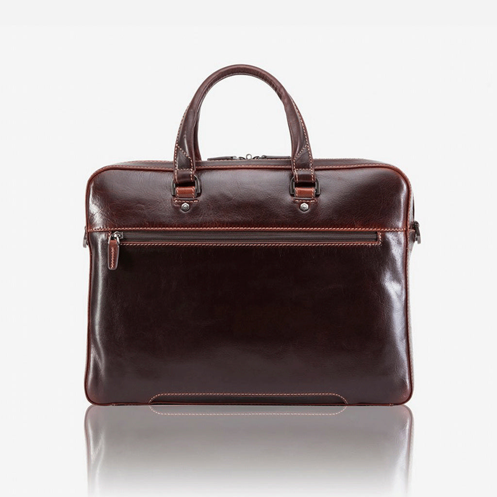 Slim Zip Top Briefcase, Tobacco Laptop brief OXFORD - Jekyll and Hide Australia