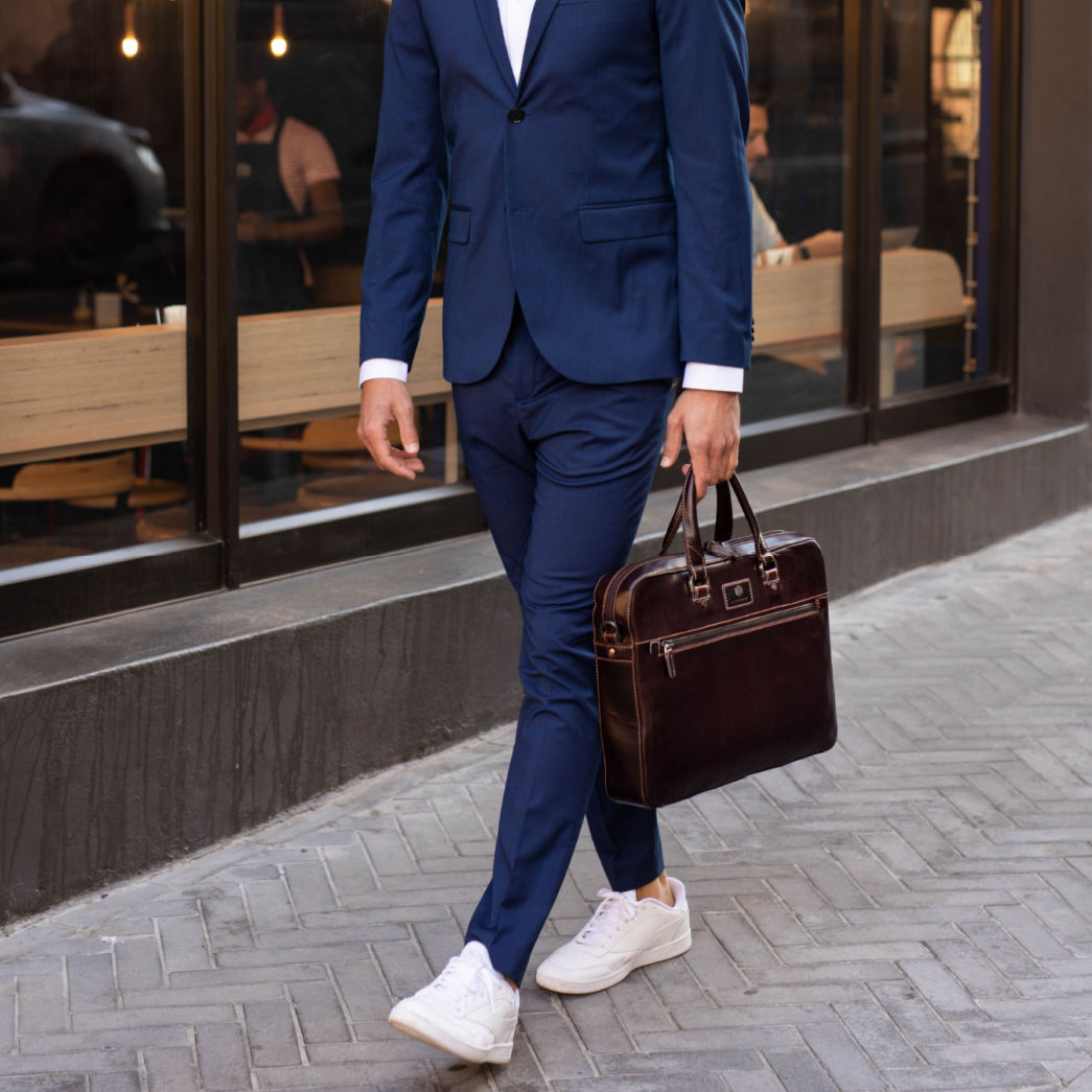 Slim Zip Top Briefcase, Tobacco Laptop brief OXFORD    - Jekyll and Hide Australia