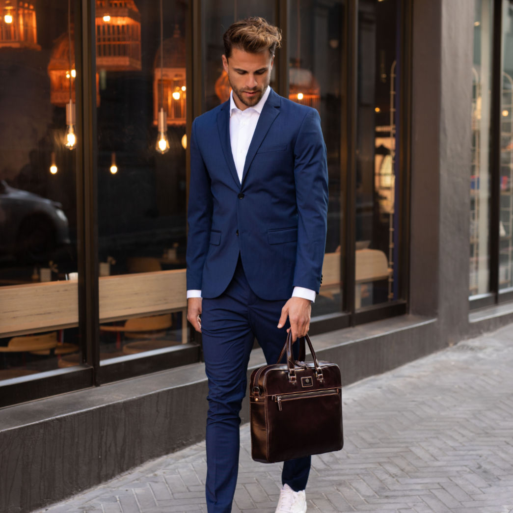 Slim Zip Top Briefcase, Tobacco Laptop brief OXFORD - Jekyll and Hide Australia