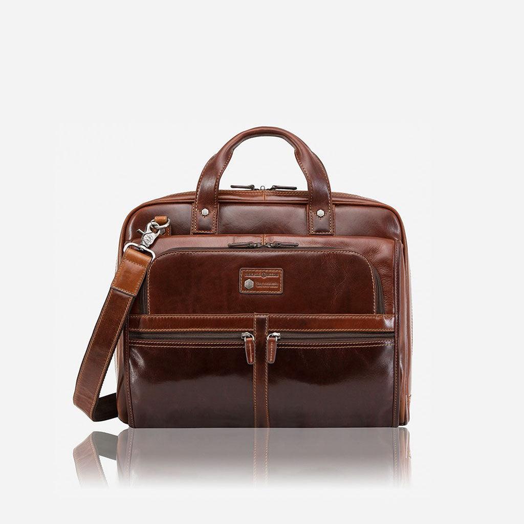 Large Multi Compartment Briefcase, Black Laptop Brief Oxford 3707 Tobacco  - Jekyll and Hide Australia