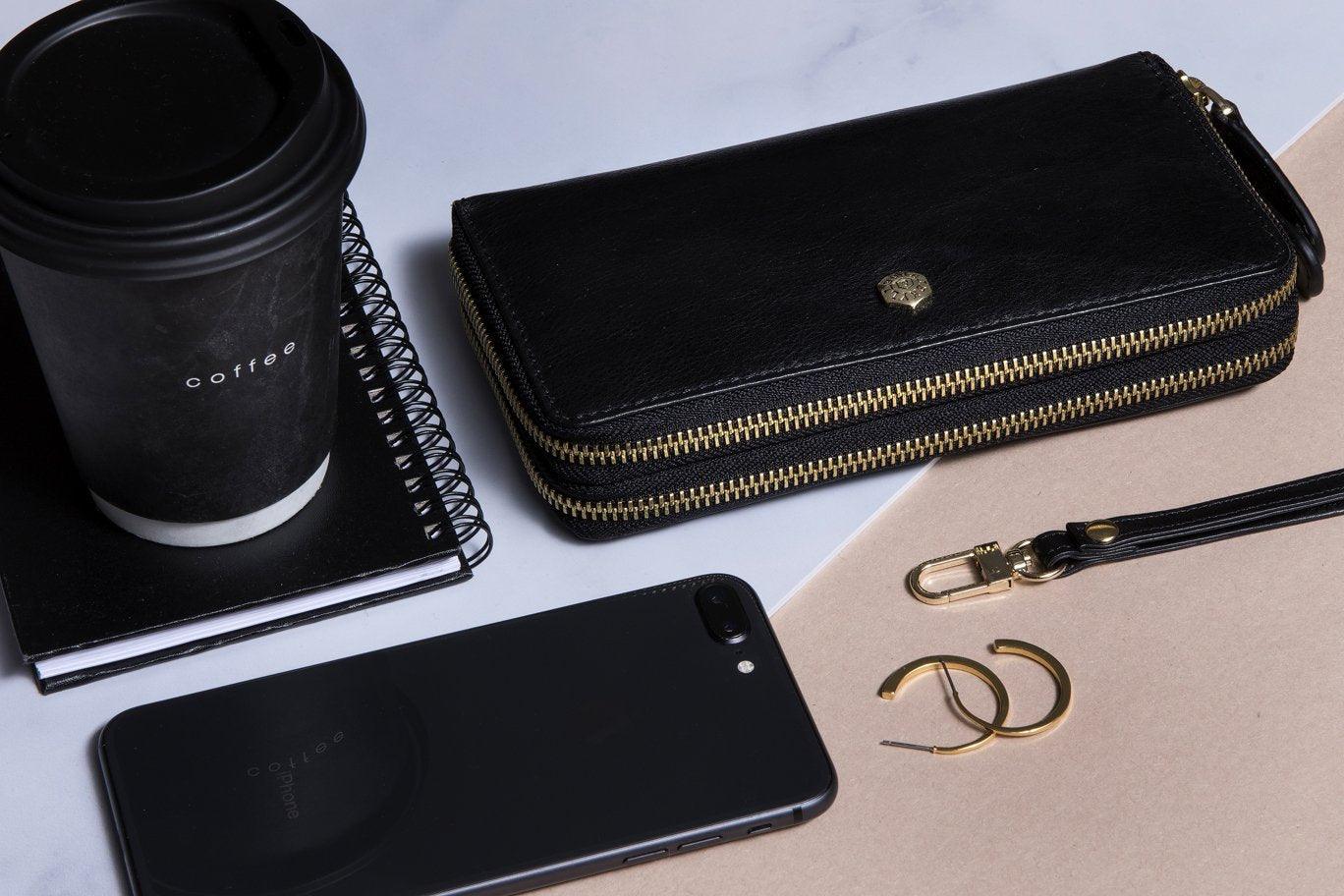 Double Zip Wristlet Purse, Black Purse Zulu - Jekyll and Hide Australia