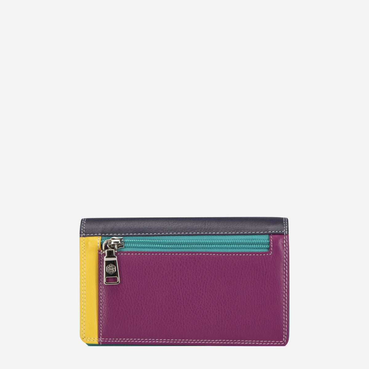 Back of the Ibiza Large Purse with a magenta zip coin pocket