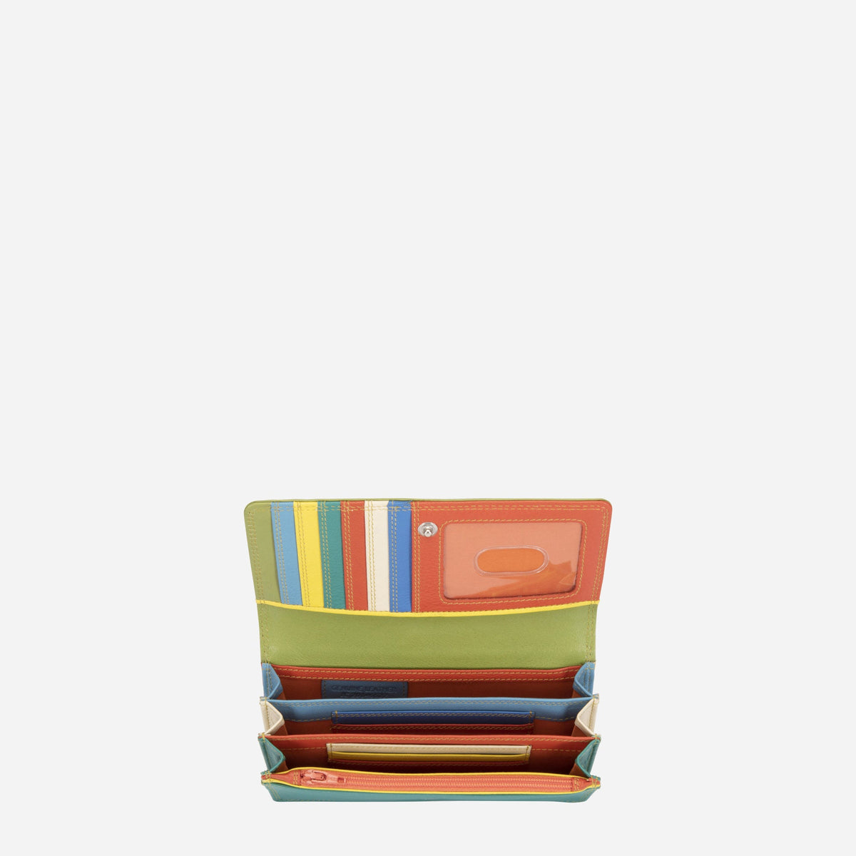 Pacific Large Purse opened at an angle, showing its multicoloured card slots