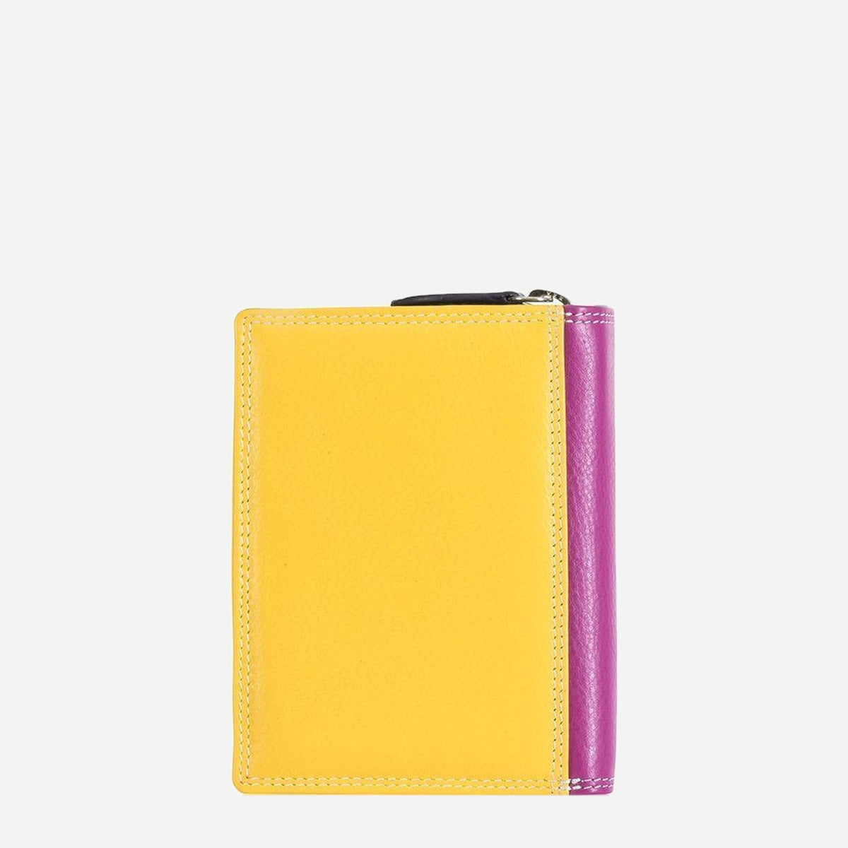 Back of the Ibiza Compact Purse in yellow leather with a magenta edge