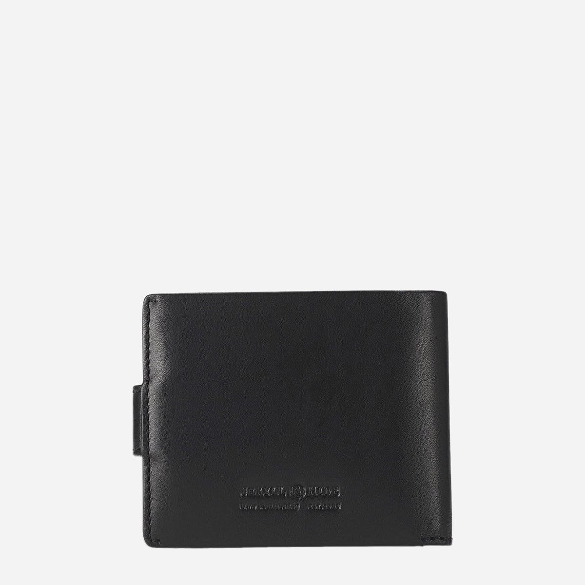 Back of the black leather Wallet with Coin with debossed Jekyll & Hide wordmark