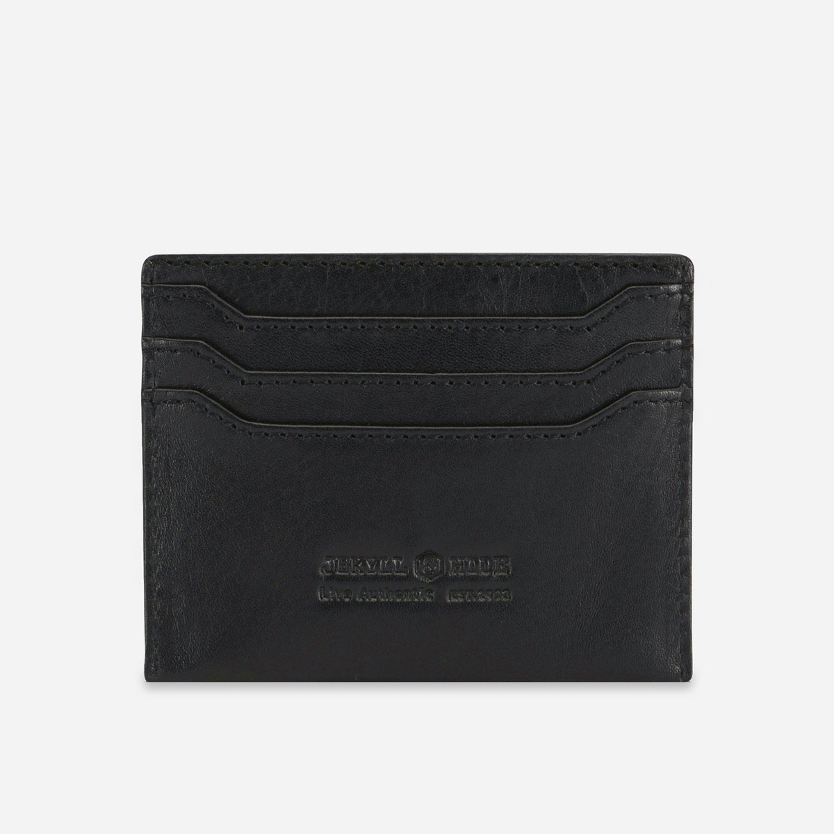 Back of the black leather Card Holder with debossed Jekyll & Hide wordmark