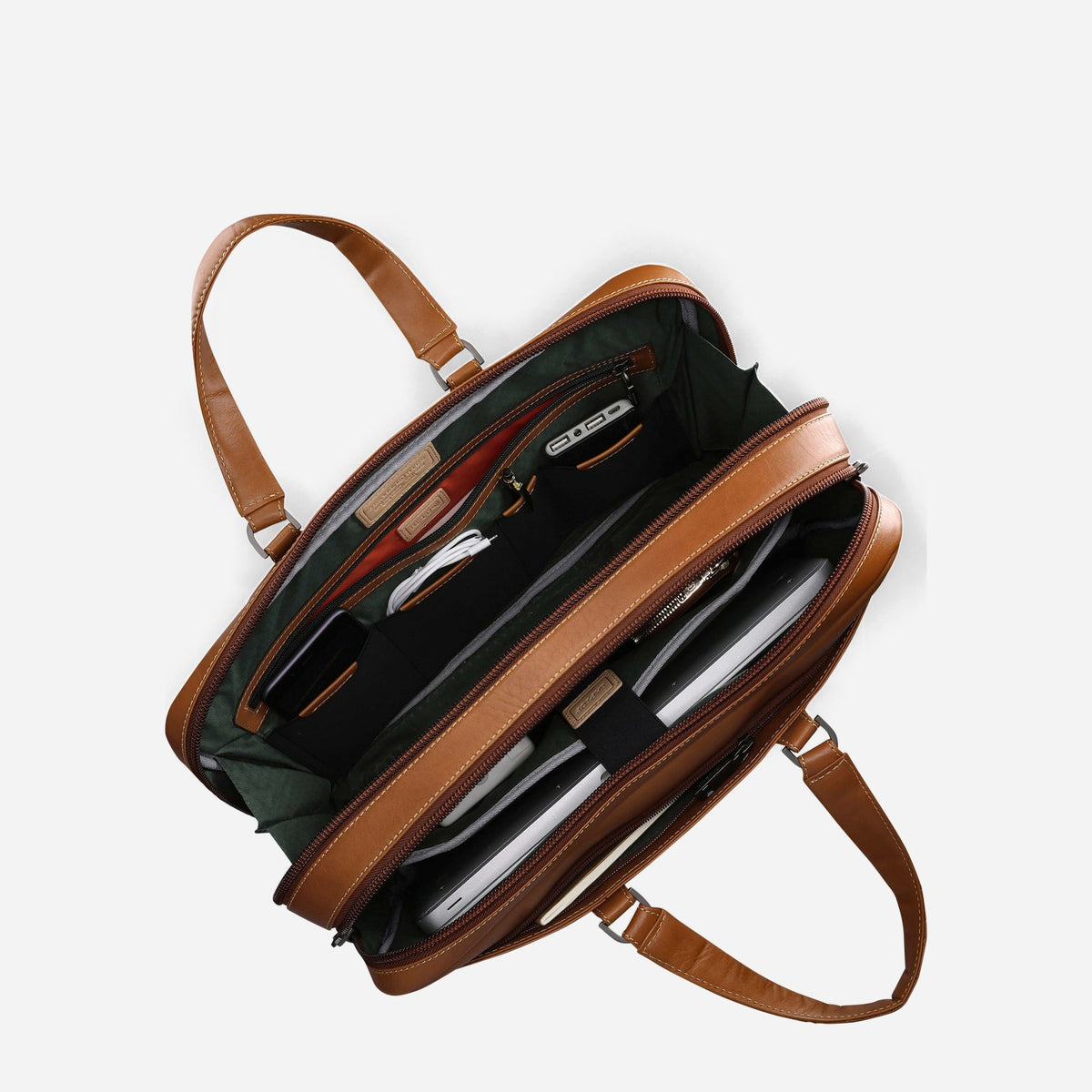 Colt Laptop Briefcase open from above, holding a laptop, charger and accessories