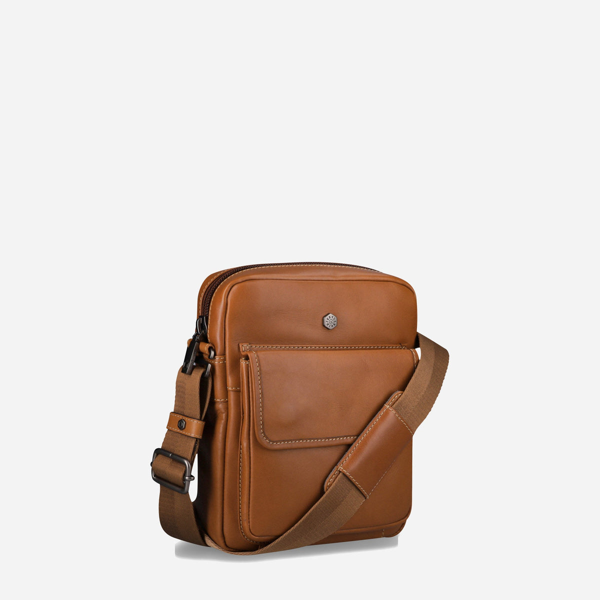 Three-quarter view of the Colt leather Crossbody Organiser with its strap
