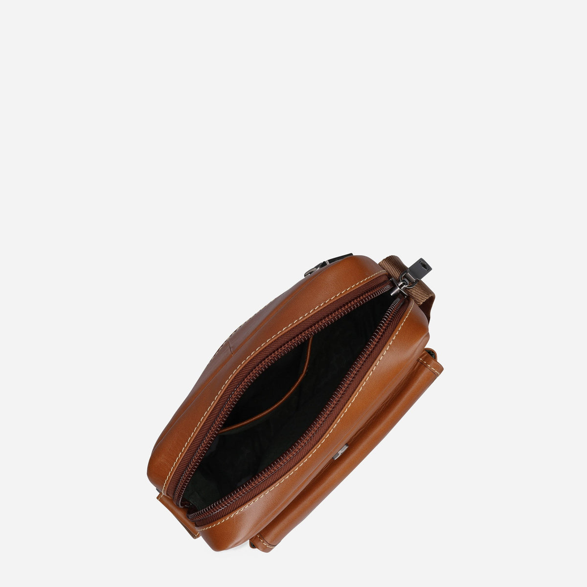 Colt Crossbody Organiser unzipped, showing the dark lined interior