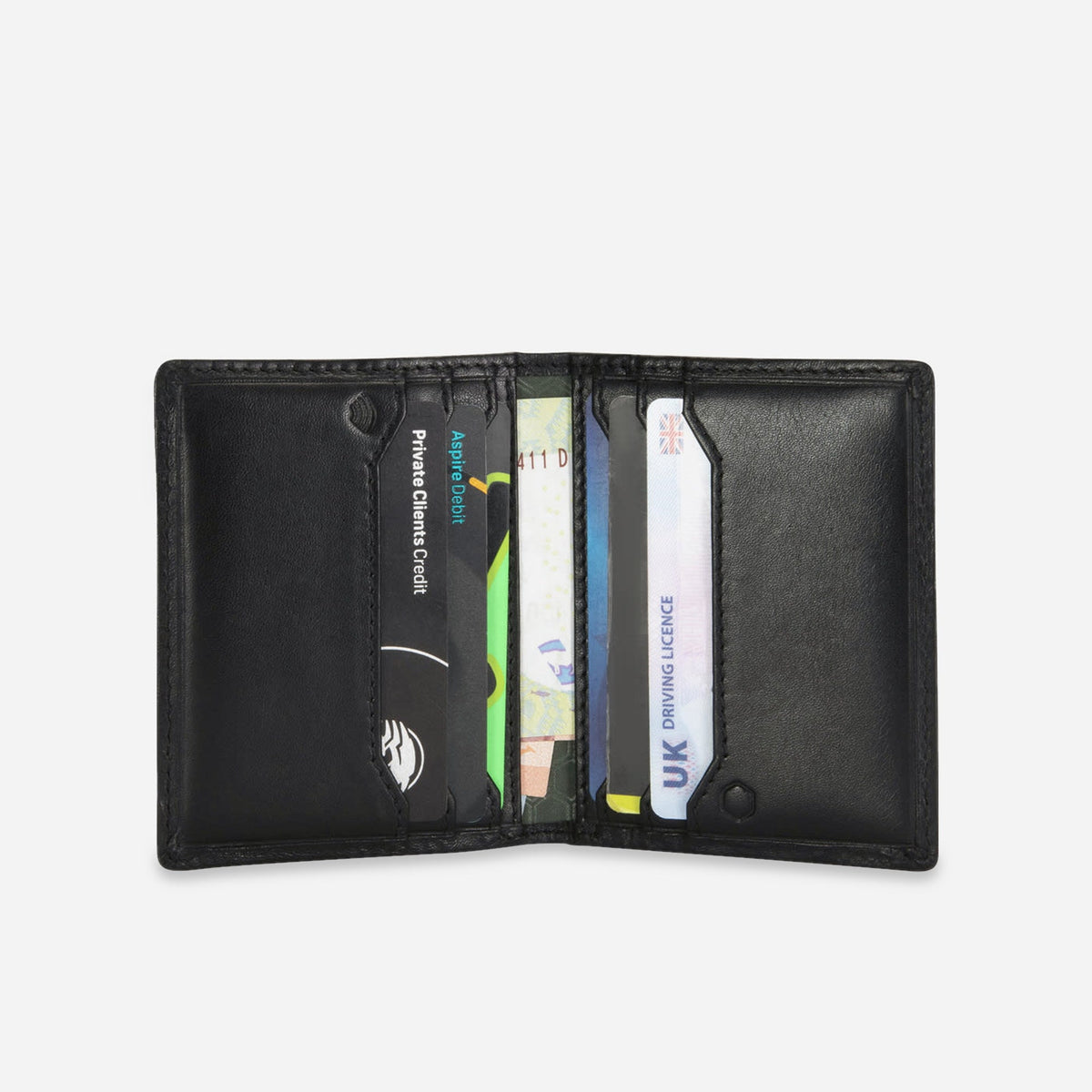 Black Card Holder open with cards in the slots