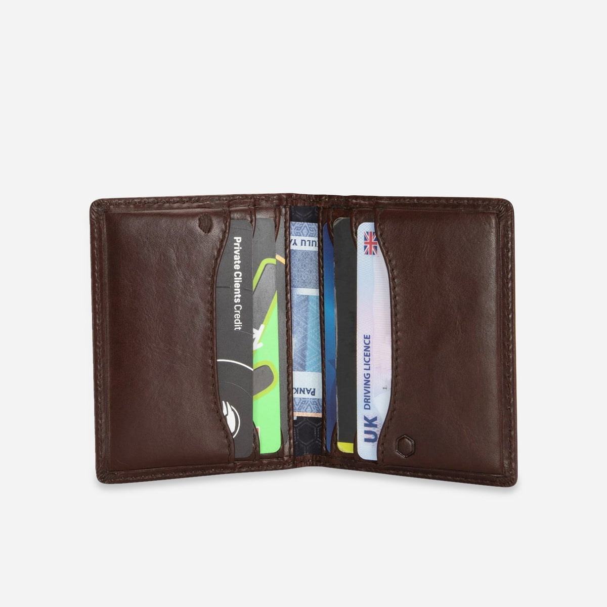 Mocha Card Holder open with cards in the slots