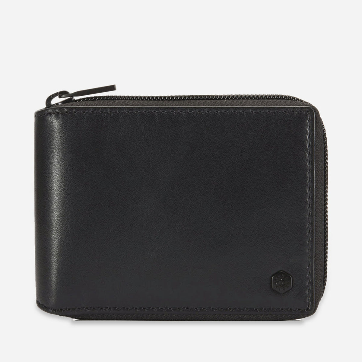 Jekyll & Hide Wallet With Coin in black leather, a zip-around bifold with tonal logo