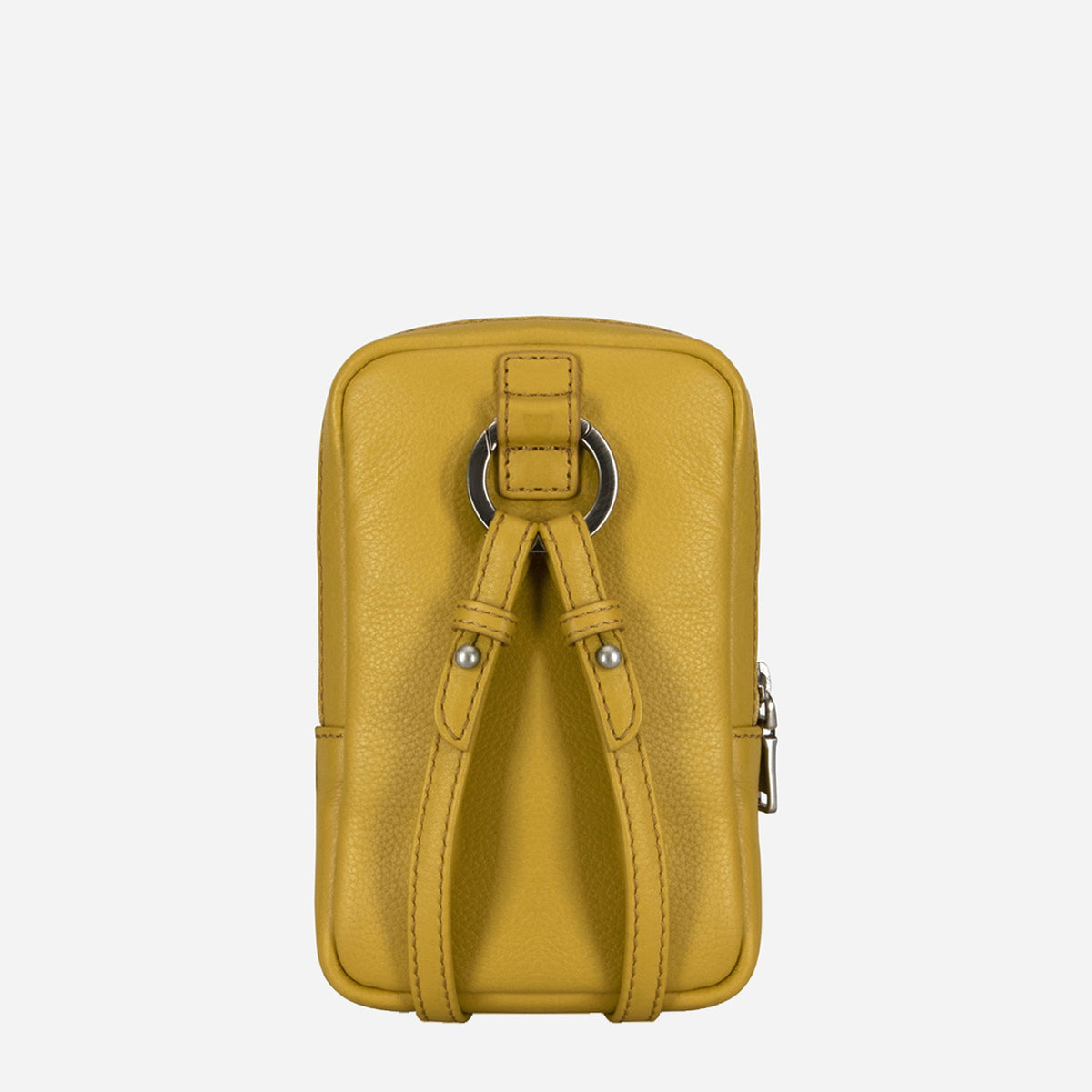 Back of the yellow leather Sling Bag showing the strap fixings