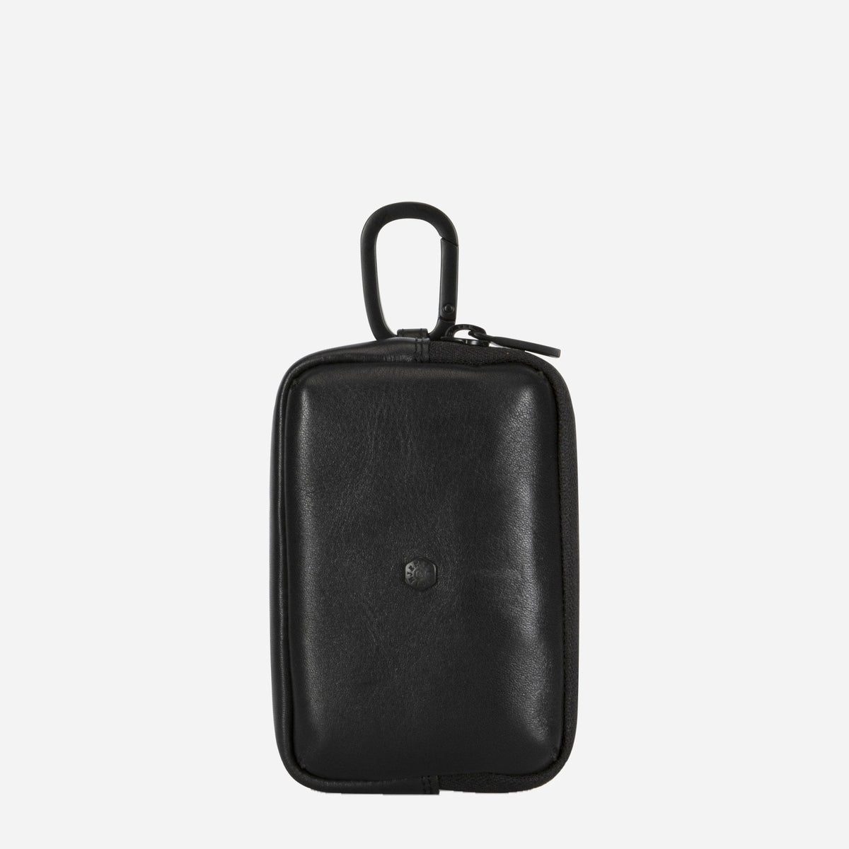 Jekyll & Hide Men's Utility Pouch in black leather with a metal clip, front view