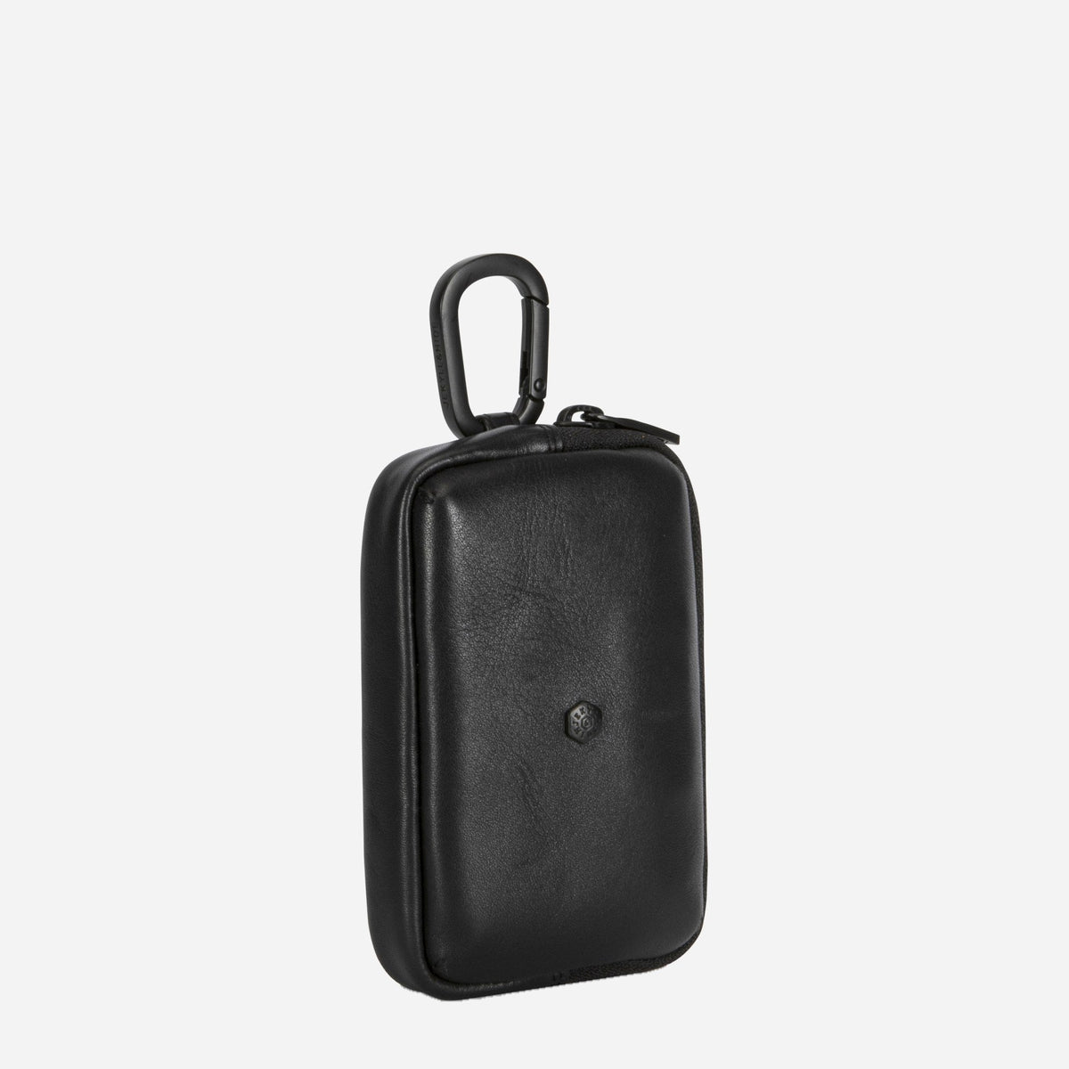 Back of the black leather Men's Utility Pouch with stitched detail