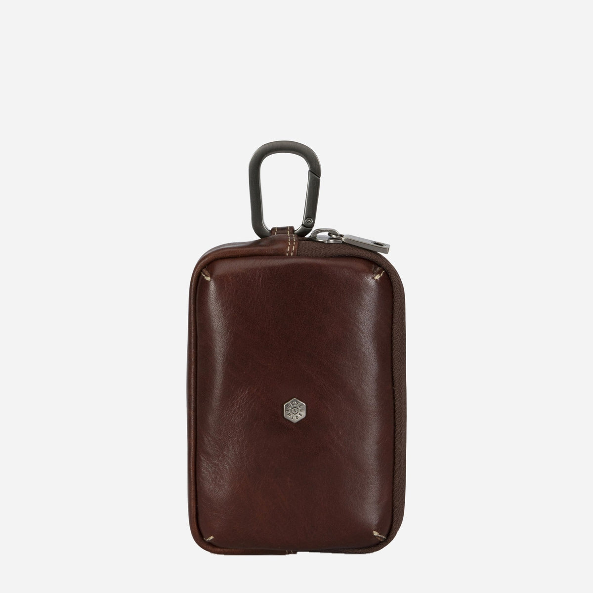 Jekyll & Hide Men's Utility Pouch in Mocha leather with a metal clip, front view