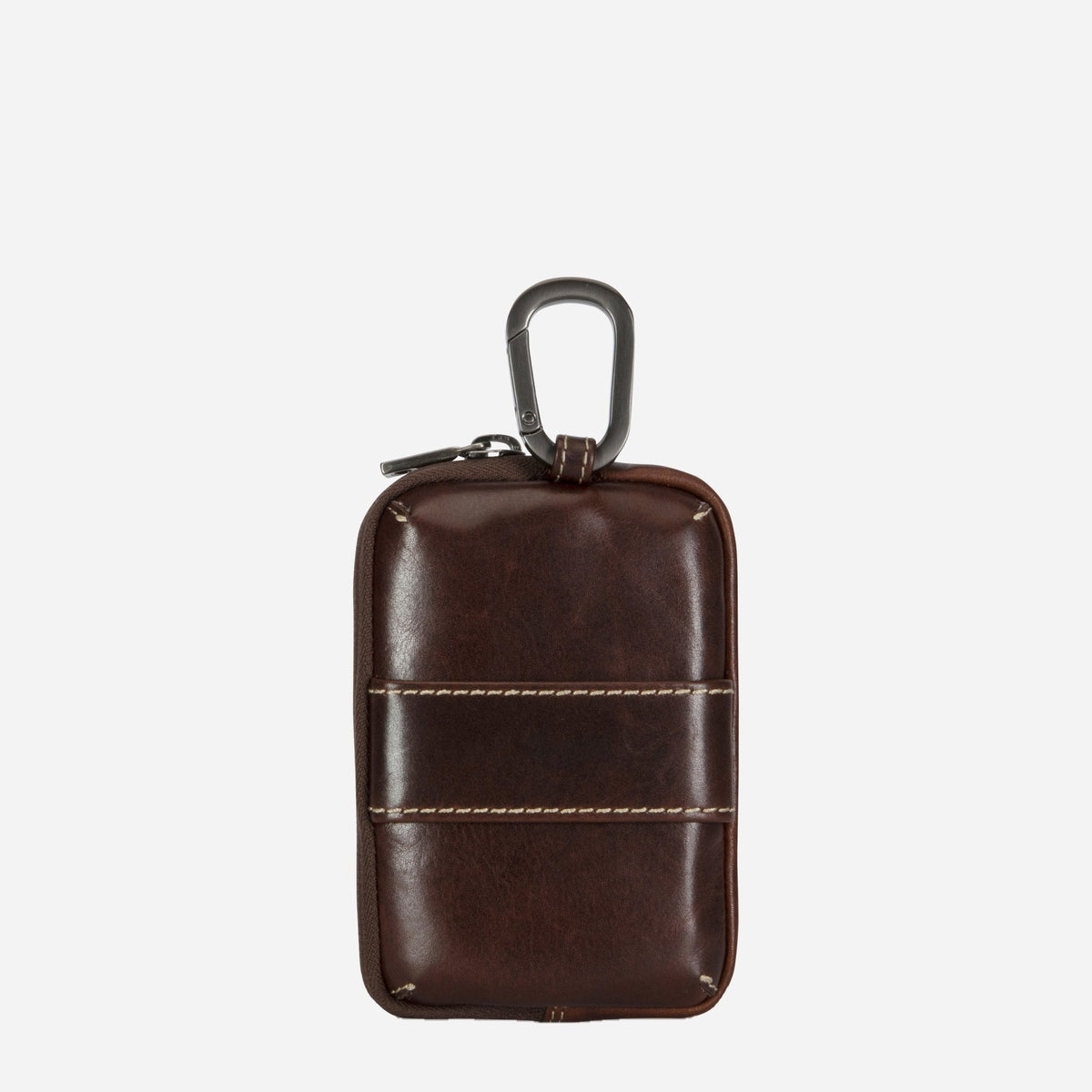 Back of the Mocha leather Men's Utility Pouch with contrast stitching