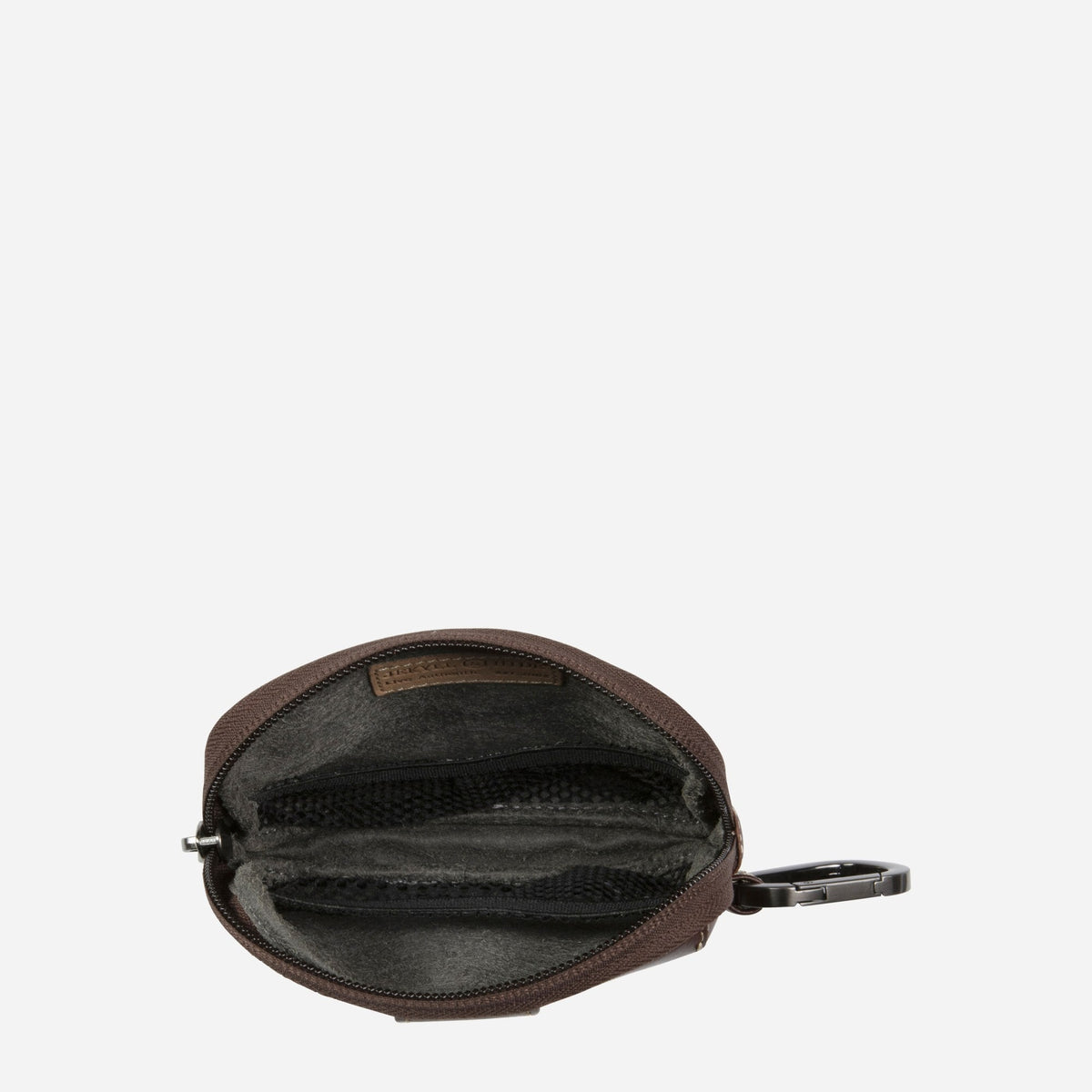Mocha Men's Utility Pouch opened out, showing the empty lined interior