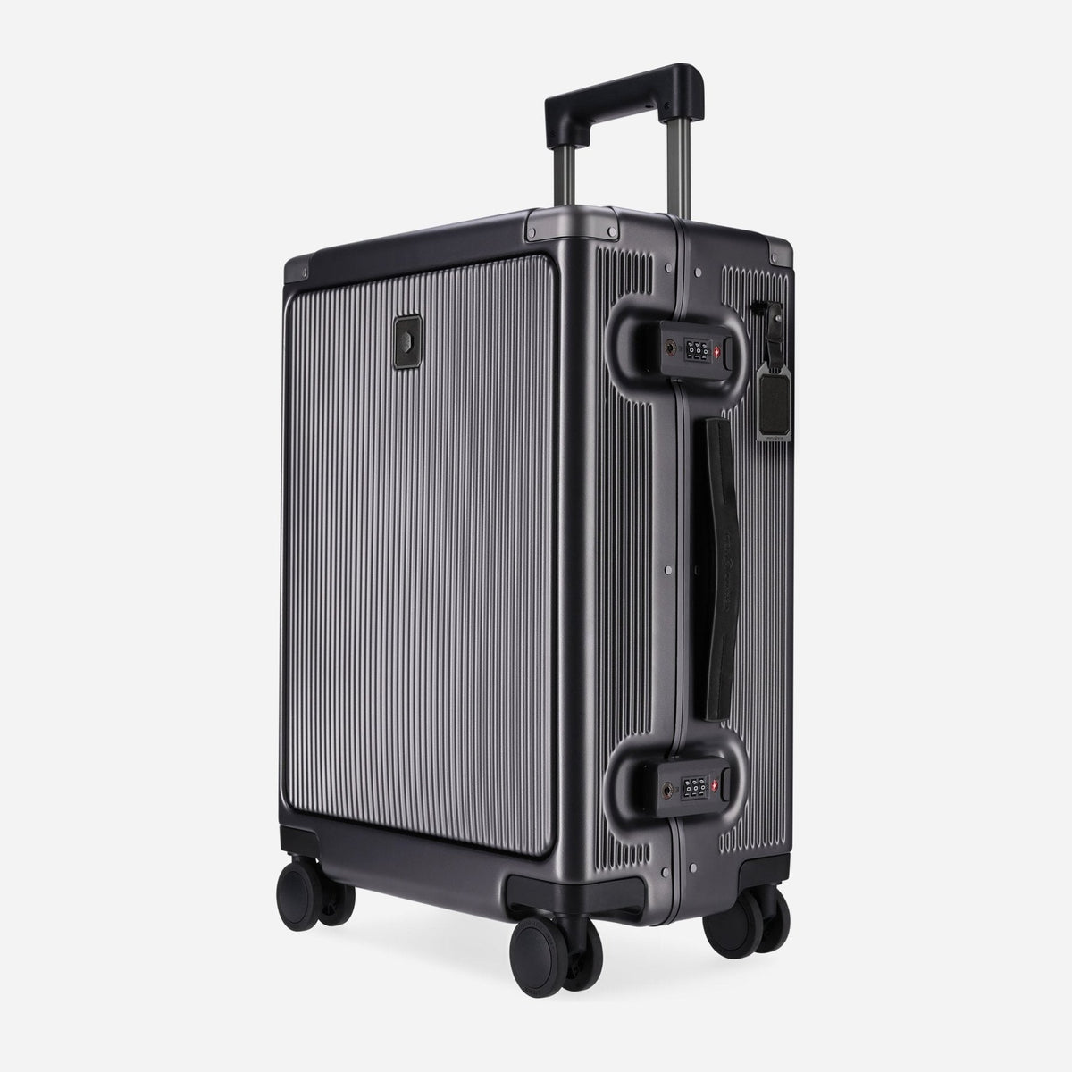 Jekyll & Hide graphite-black polycarbonate Carry-On with black trim, angled front view