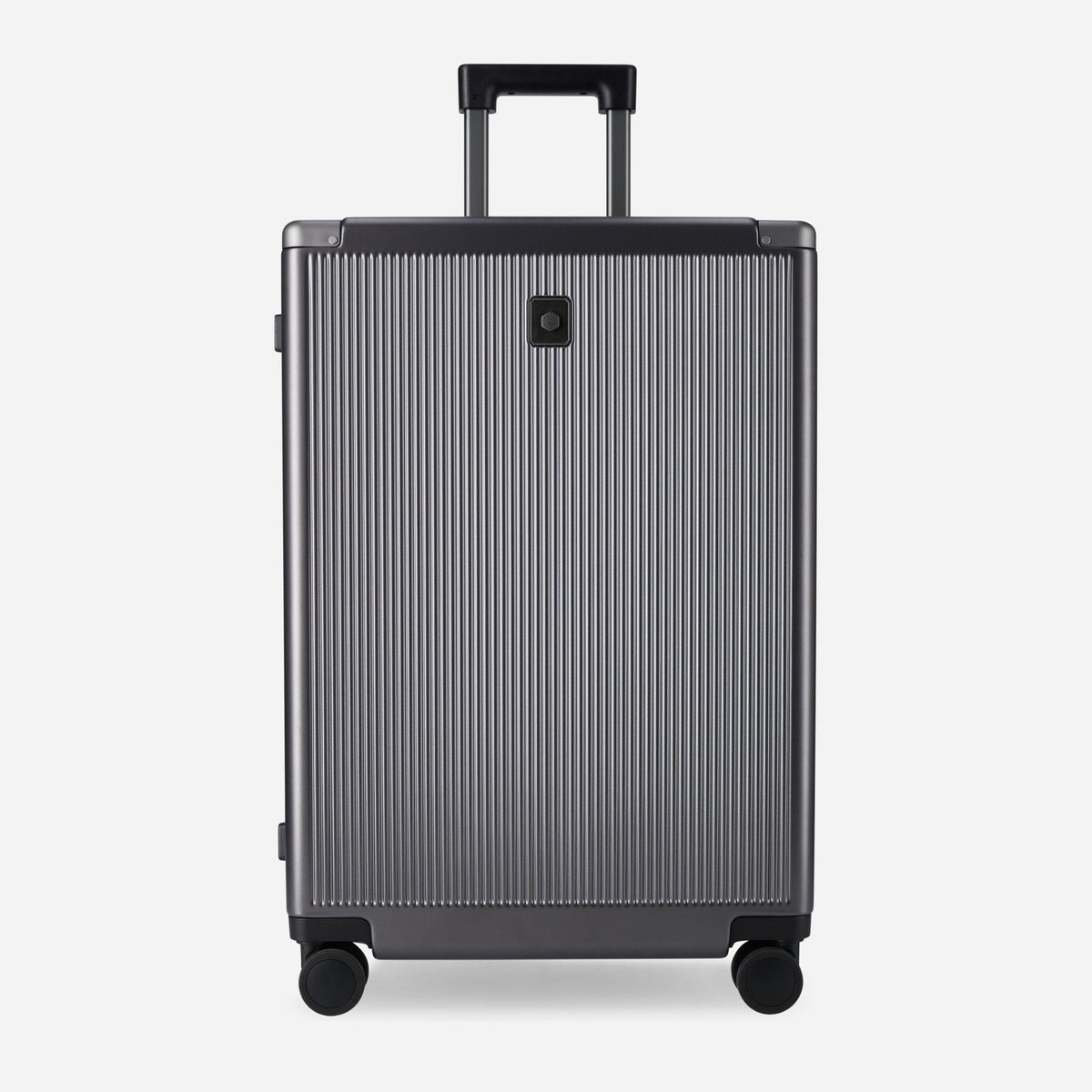 Jekyll & Hide graphite-black polycarbonate Medium Check-In suitcase, front view with extended trolley handle