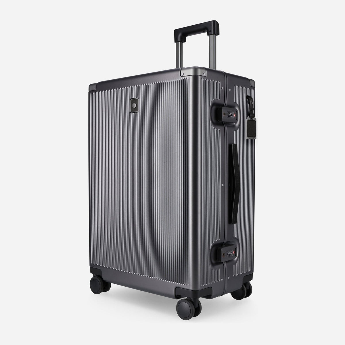 Jekyll & Hide graphite-black polycarbonate Medium Check-In suitcase with black trim, angled front view
