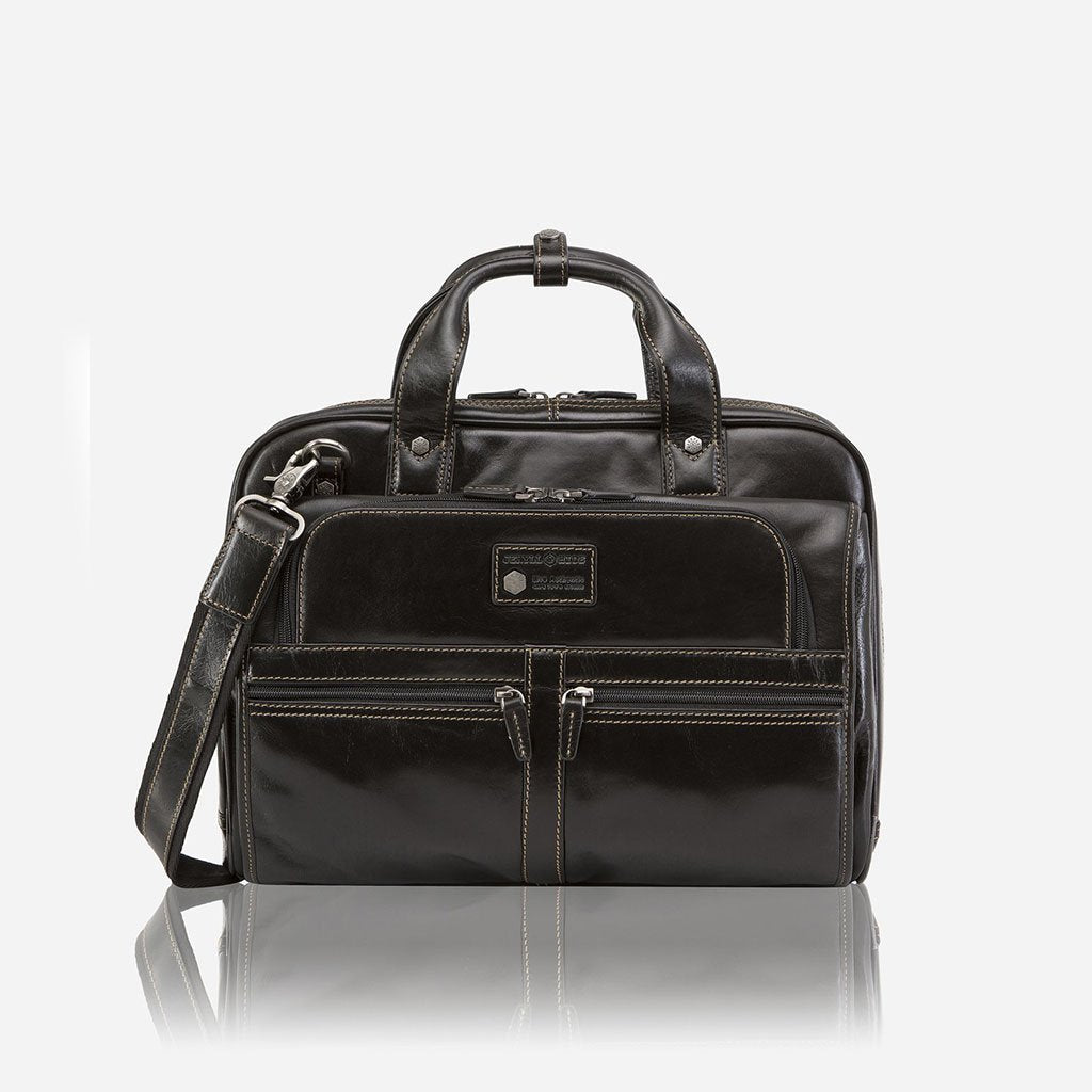 Large Multi Compartment Briefcase, Black Laptop Brief Oxford 3707 Black  - Jekyll and Hide Australia