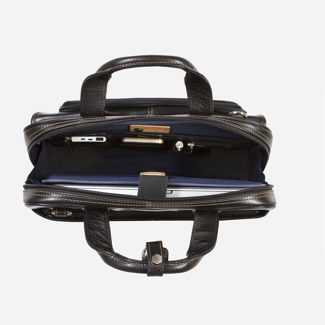 Large Multi Compartment Briefcase, Black Laptop Brief Oxford    - Jekyll and Hide Australia