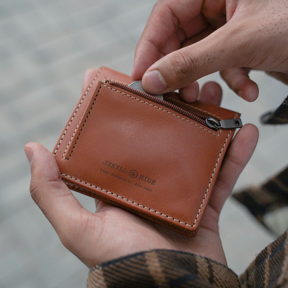 Slim Bifold Wallet with Coin, Tan Wallet ROMA    - Jekyll and Hide Australia