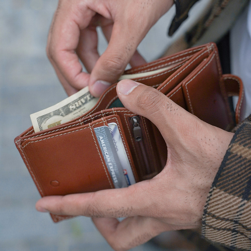 Tri Fold Wallet With Coin And Tab, Clay Bi Fold Wallet Texas    - Jekyll and Hide Australia