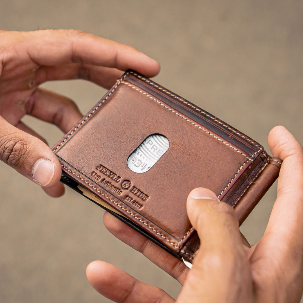 Leather Money Clip Wallet, Coffee Money Clip Oxford    - Jekyll and Hide Australia